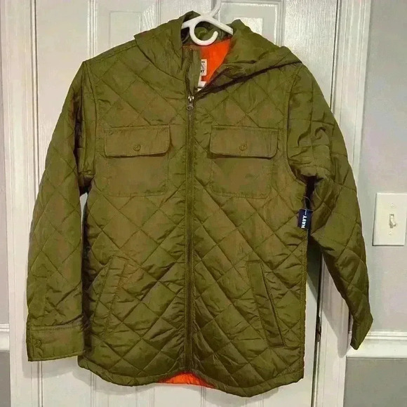 Old Navy NWT Boys size XL Green and Orange Jacket with pockets and a hood - Picture 1 of 6